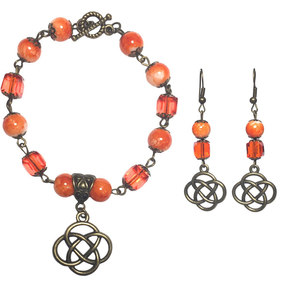 Bronze Orange Knot Beaded Handcrafted Jewelry Set