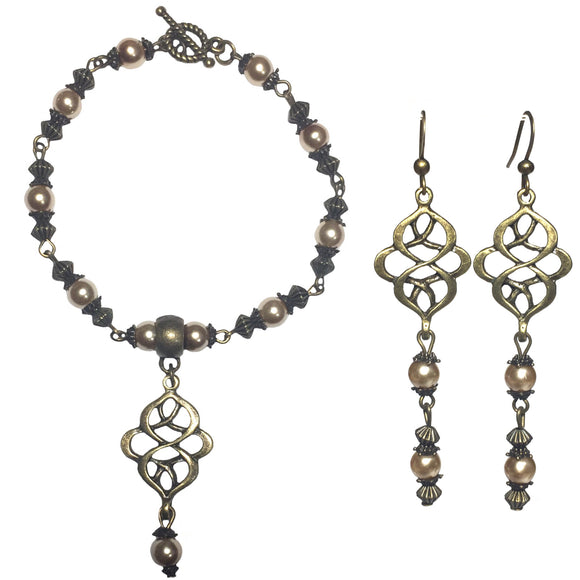 Bronze Khaki Knot Beaded Handmade Jewelry Set