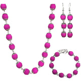 Magenta Acrylic Beaded Handcrafted Necklace Bracelet and Earring Set