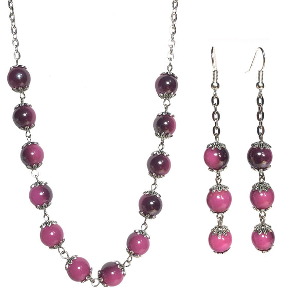 Mulberry Beaded Acrylic Chain Handcrafted Necklace and Earring Jewelry Set