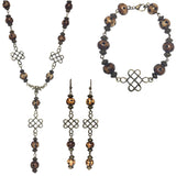 Bronze and Brown Three Piece Celtic Cross Knot Handmade Jewelry Set Necklace Bracelet Earrings