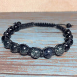 Men's Black Gray Glass Braided Handcrafted Adjustable Bracelet