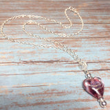 Purple Floral Heart Lampwork glass pendant silver chain necklace