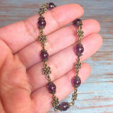 Bronze knot purple glass beaded handcrafted bracelet earring jewelry set