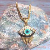 Evil Eye 18K Yellow Gold Filled Rhinestone Pendant Yellow Gold Plated Box Chain Necklace