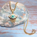 Evil Eye 18K Yellow Gold Filled Rhinestone Pendant Yellow Gold Plated Box Chain Necklace