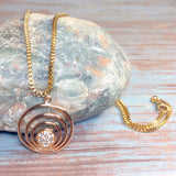 Geometric Circles Rhinestone 18K Yellow Gold Filled Plated Box Chain Necklace