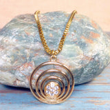 Geometric Circles Rhinestone 18K Yellow Gold Filled Plated Box Chain Necklace