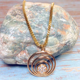 Geometric Circles Rhinestone 18K Yellow Gold Filled Plated Box Chain Necklace