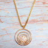 Geometric Circles Rhinestone 18K Yellow Gold Filled Plated Box Chain Necklace