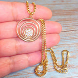 Geometric Circles Rhinestone 18K Yellow Gold Filled Plated Box Chain Necklace