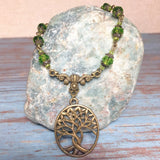 Tree of Life Bronze Green Glass Crystal Handcrafted Bracelet