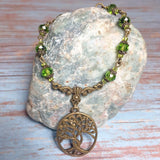 Tree of Life Bronze Green Glass Crystal Handcrafted Bracelet