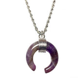 Amethyst Gemstone Crescent Moon Pendant 18K GP White Gold Plated Rope Chain Necklace