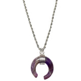 Amethyst Gemstone Crescent Moon Pendant 18K GP White Gold Plated Rope Chain Necklace