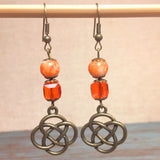 Bronze Knot Orange Glass Crystal Beaded Handcrafted Earrings