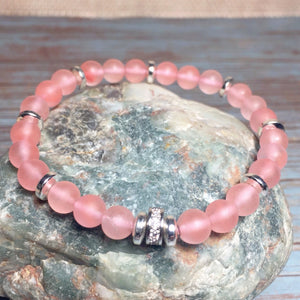 Matte Pink Watermelon Crystal Gemstone Zirconia Handmade Stretch Bracelet