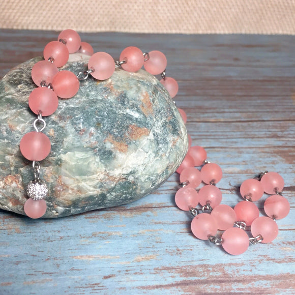 Pink Watermelon Crystal Gemstone Zirconia Beaded Handcrafted Necklace