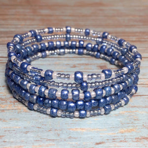 Blue glass beaded handcrafted layered bangle bracelet