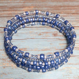 Blue glass beaded handcrafted layered bangle bracelet