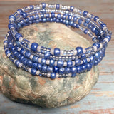 Blue glass beaded handcrafted layered bangle bracelet