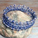 Blue glass beaded handcrafted layered bangle bracelet