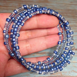 Blue glass beaded handcrafted layered bangle bracelet