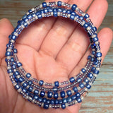 Blue glass beaded handcrafted layered bangle bracelet