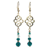 Light Gold Cyan Emerald Clear Glass Crystal Celtic Knot Handmade Earrings