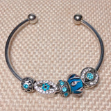 Evil Eye Blue Pandora-style European Charm Bracelet with Beads