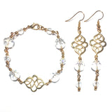 Celtic Knot Set Light Gold Clear Glass Bracelet and Earrings