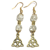 Celtic Knot Antiqued Gold & Clear Beaded Handcrafted Earring Jewelry 