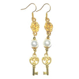 Celtic Triskelion Key Gold & White Beaded Handmade Earrings