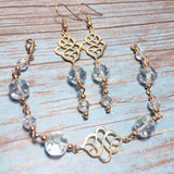 Celtic Knot Set Light Gold Clear Glass Bracelet and Earrings