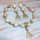 Celtic Knot Antiqued Gold & Clear Beaded Handcrafted Bracelet Earring Jewelry Set