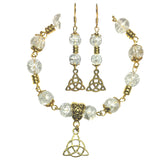 Celtic Knot Antiqued Gold & Clear Beaded Handcrafted Bracelet Earring Jewelry Set