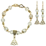 Celtic Knot Antiqued Gold & Clear Beaded Handcrafted Bracelet Earring Jewelry Set