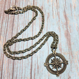 Bronze Compass Pendant Chain Necklace