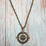 Bronze Compass Pendant Chain Necklace