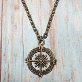 Bronze Compass Pendant Chain Necklace