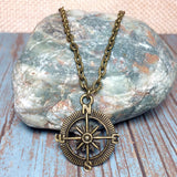 Bronze Compass Pendant Chain Necklace