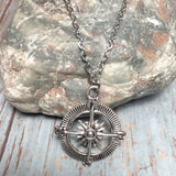 Compass Pendant Chain Necklace Silver