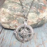 Compass Pendant Chain Necklace Silver