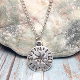 Compass Pendant Chain Necklace Silver