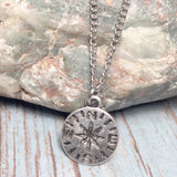 Compass Pendant Chain Necklace Silver