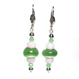 Green and Pink Murano Glass Crystal Beaded Handcrafted Earrings