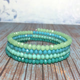 Teal Green Beaded Crystal Glass Layered Bangle Bracelet Handmade