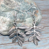 Branch Leaf Leaves Charm Earrings Silver