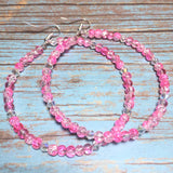 Pink Glass Bangle Bracelet and Hoop Earring Handmade Set