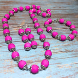 Magenta Acrylic Beaded Handcrafted Necklace Bracelet and Earring Set